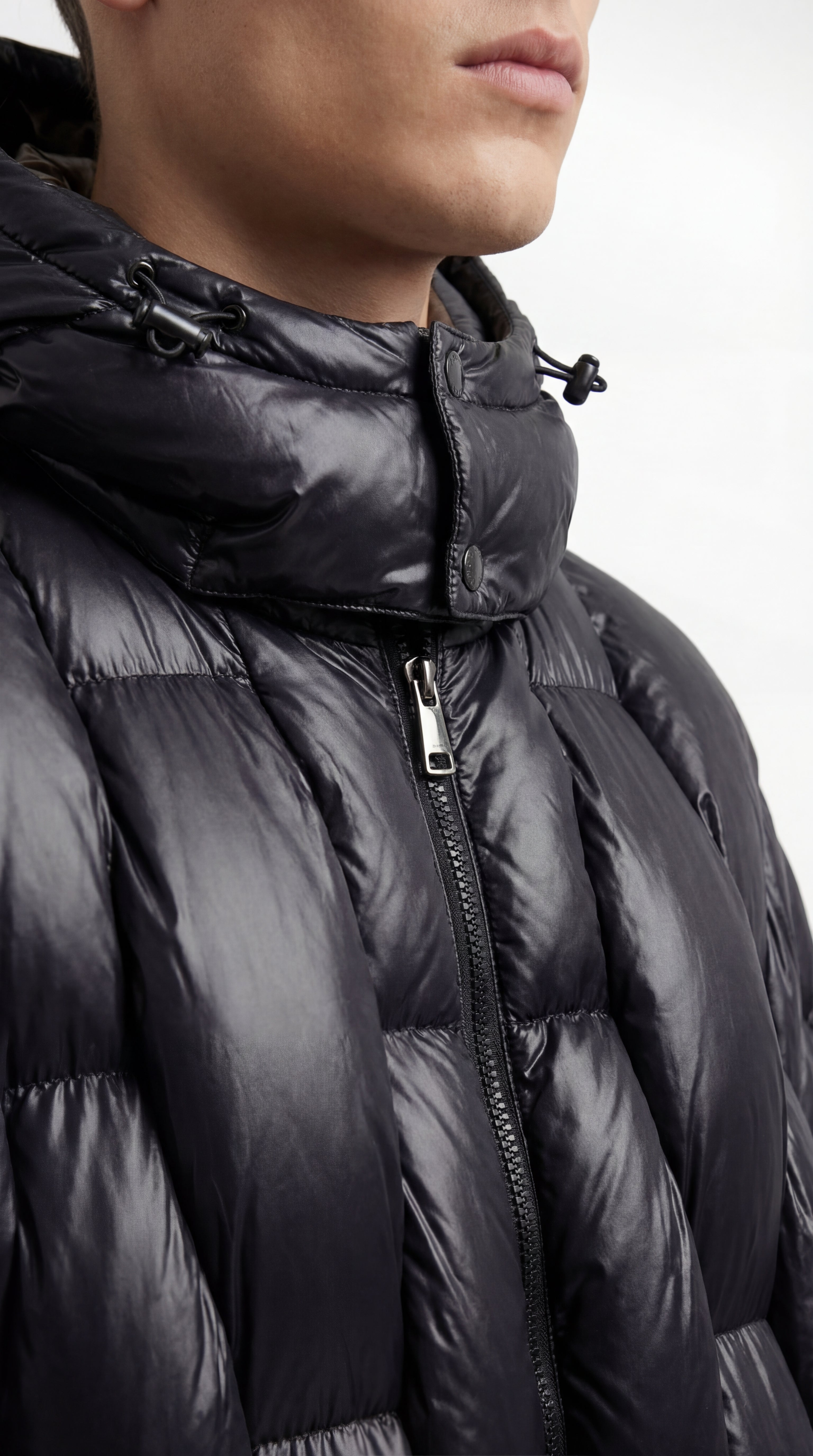 Hooded Puffer Jacket in Black Nylon