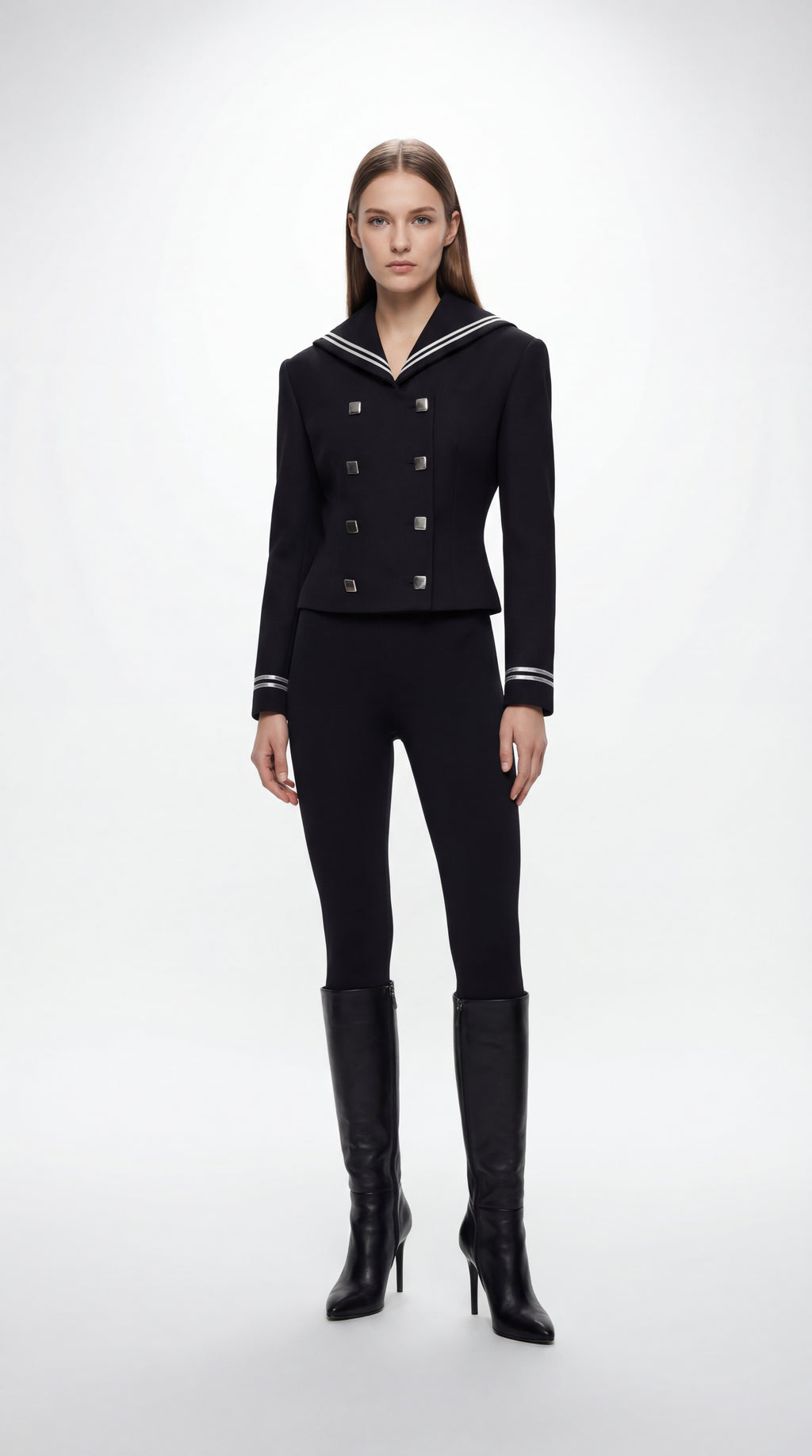 Double-Breasted Sailor Blazer With Silver Hardware in Tailored Wool