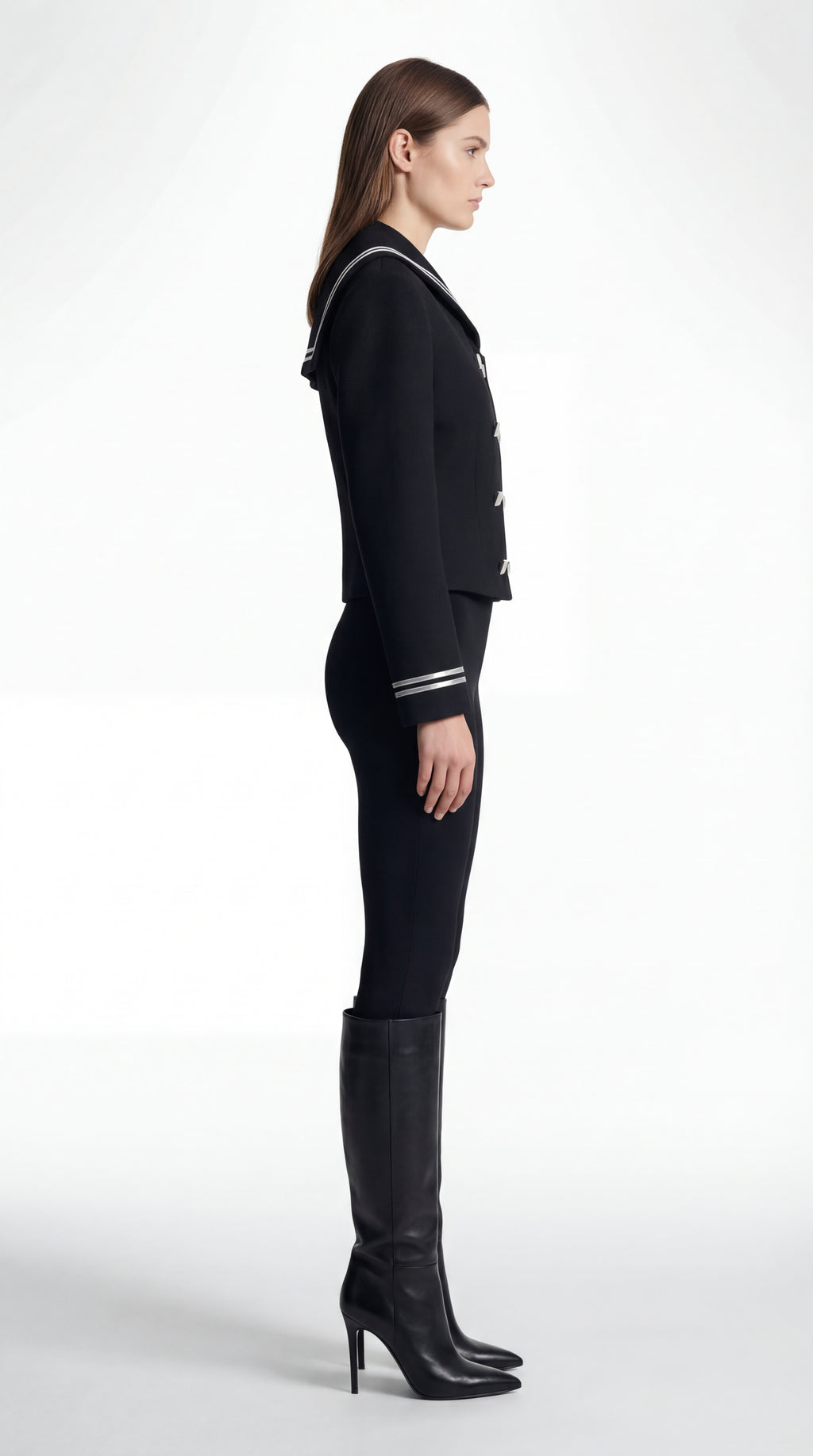 Double-Breasted Sailor Blazer With Silver Hardware in Tailored Wool