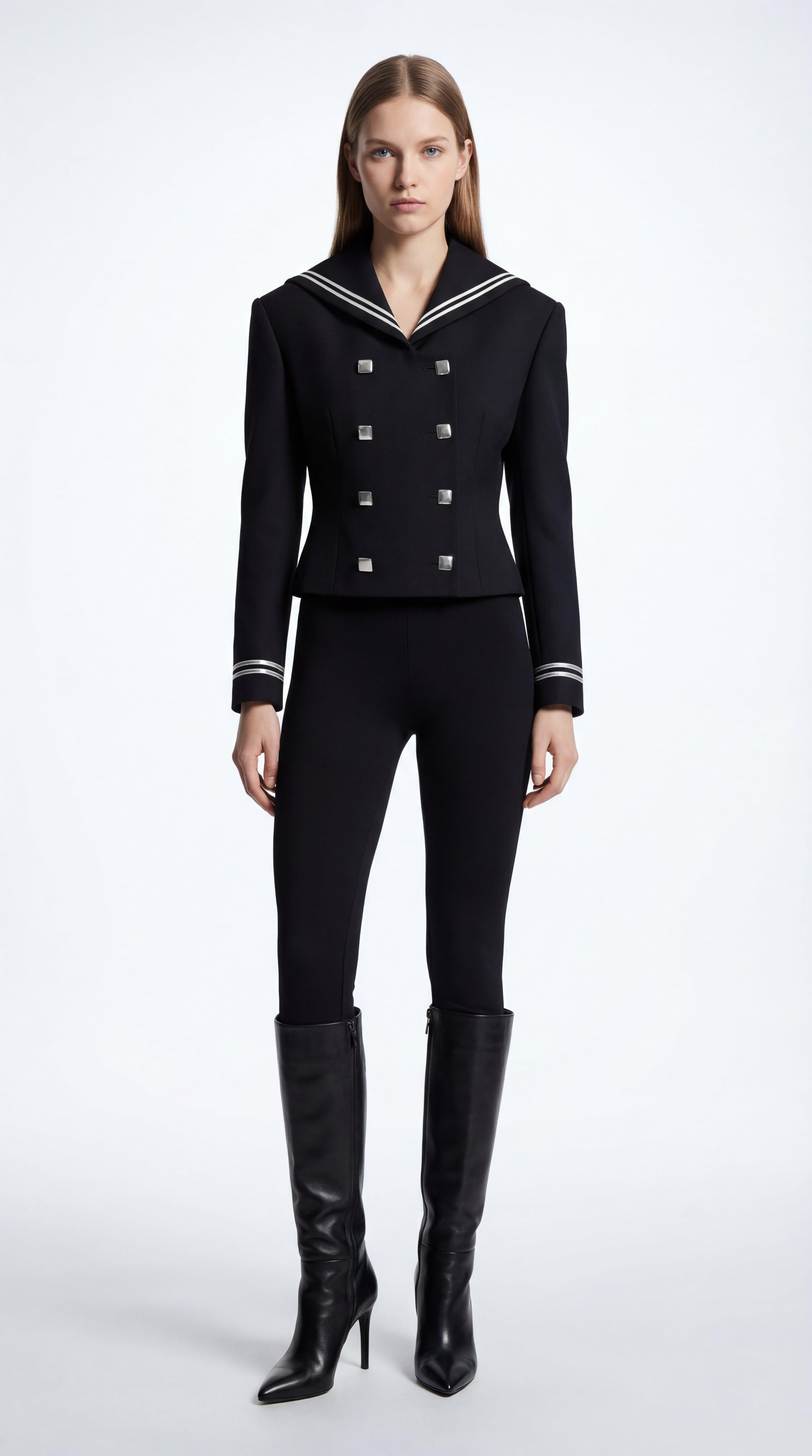 Double-Breasted Sailor Blazer With Silver Hardware in Tailored Wool