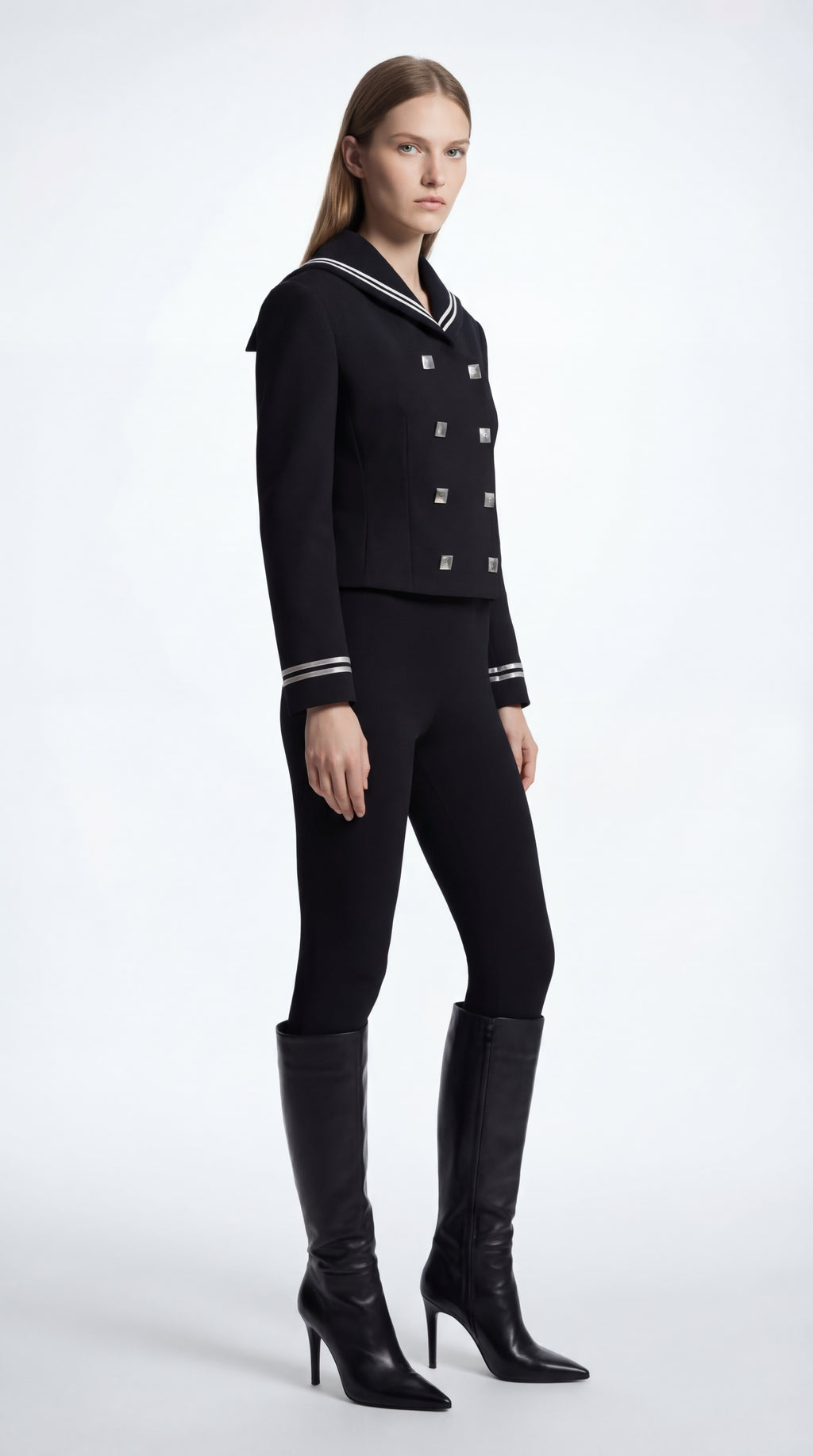 Double-Breasted Sailor Blazer With Silver Hardware in Tailored Wool