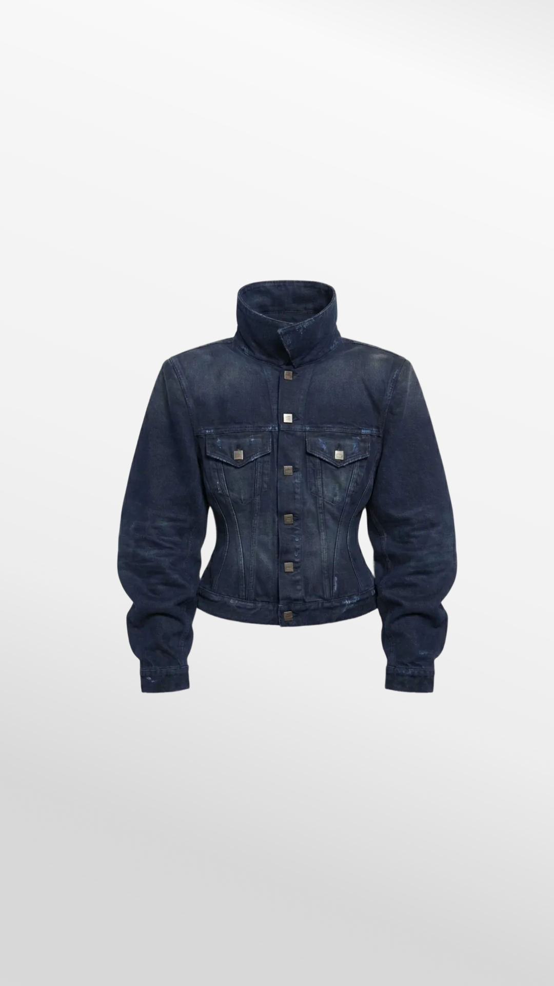 Cropped Denim Trucker Jacket in Washed Indigo Denim