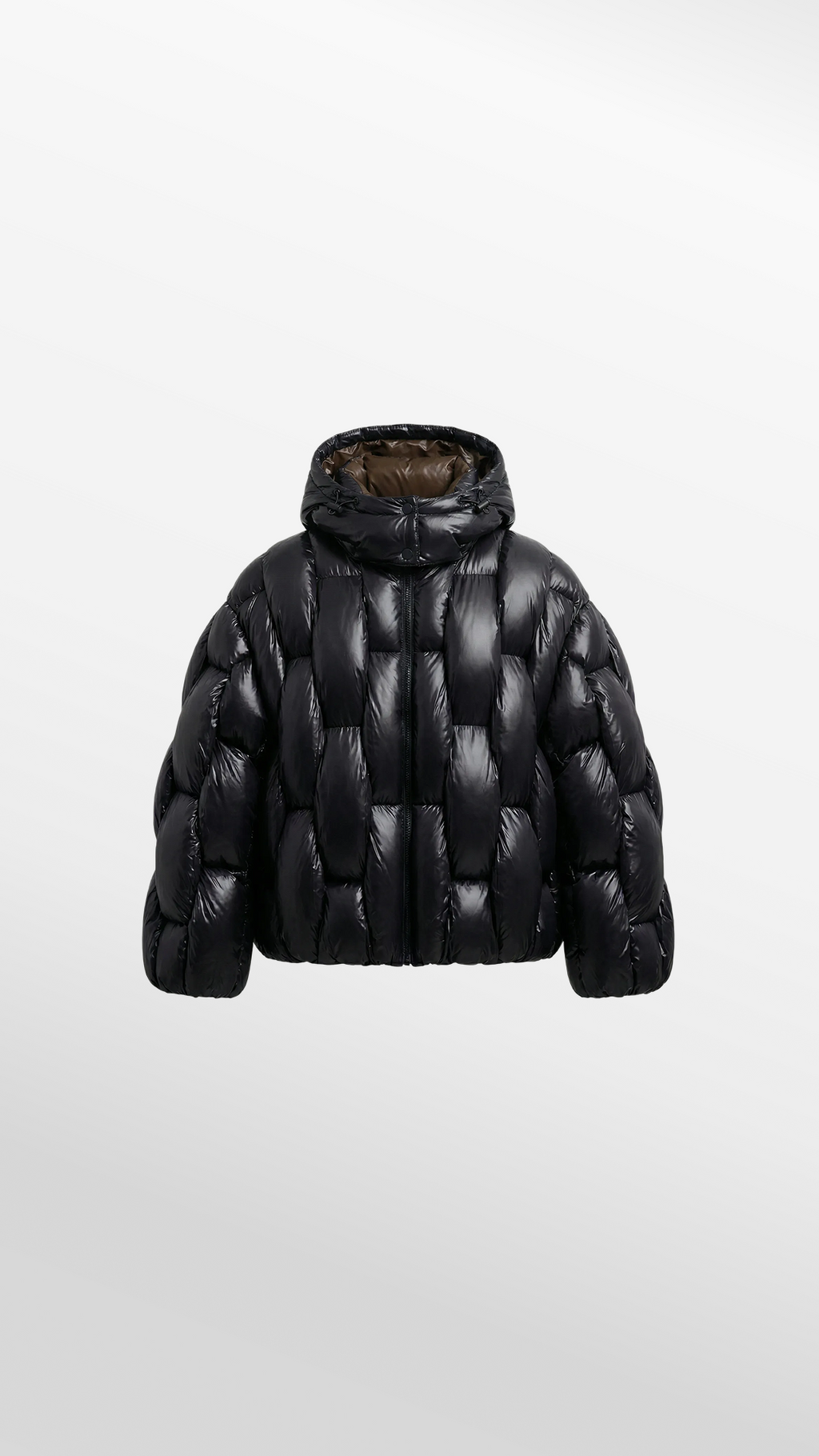 Hooded Puffer Jacket in Black Nylon