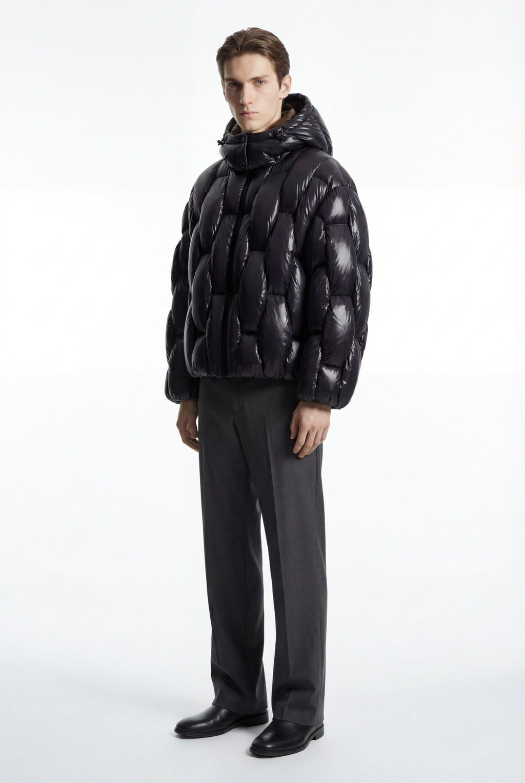 @mula @pentagonpuffer

Reference guide: Use the person's facial features and body from the first 4 reference images. Remaining images show product details only - match the garment but not the person wearing it.